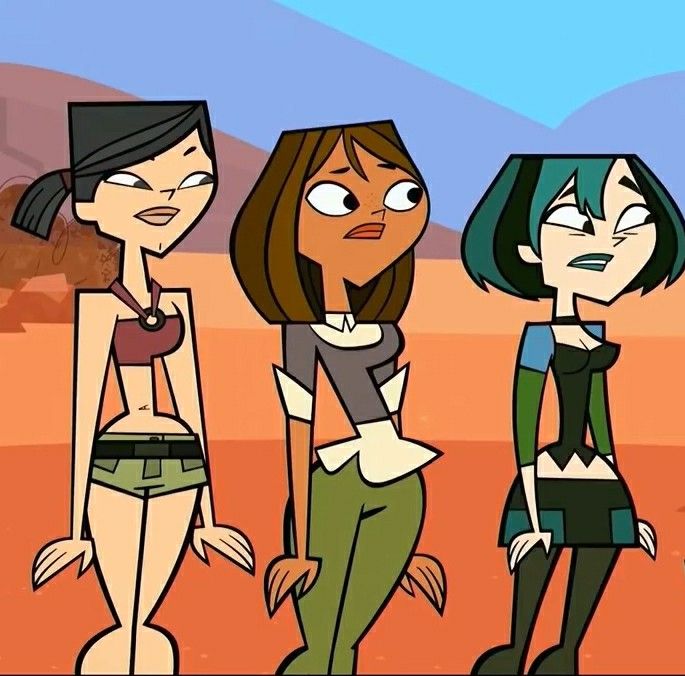 three cartoon characters standing in the desert with one looking at another person's face