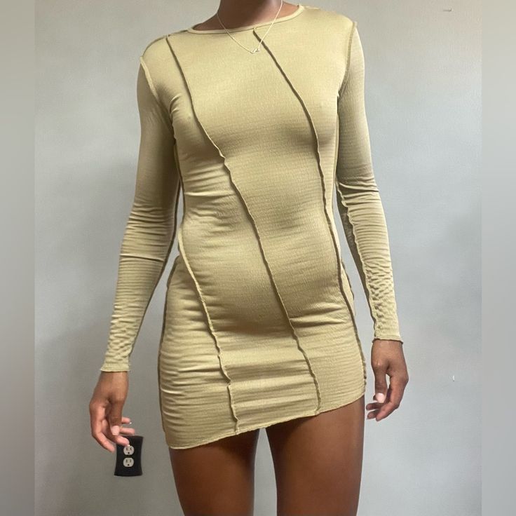 Inside Out Look, Tighter Beige Fitted Mini Dress For Fall, Spring Beige Bodycon Dress For Night Out, Fitted Beige Mini Dress For Fall, Beige Stretch Mini Bodycon Dress, Fitted Khaki Mini Dress For Spring, Chic Khaki Mini Dress, Fall Khaki Mini Dress, Trendy Fitted Beige Bodycon Dress, Chic Fitted Beige Bodycon Dress