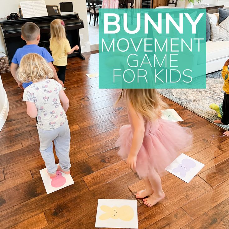 children playing with bunny movement game in living room