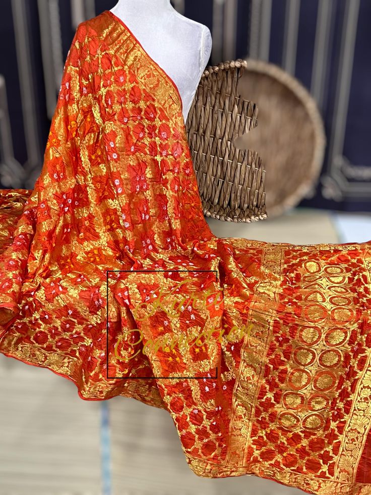 Dark orange  Bandhani silk dupatta indian dupattas handmade item Luxury Tussar Silk Dupatta With Bandhani Print, Luxury Festive Bandhani Print Dupatta, Luxury Traditional Batik Print Dupatta, Traditional Orange Salwar Kameez With Sheer Dupatta, Traditional Orange Salwar Kameez With Pallu, Traditional Orange Saree With Self Design, Traditional Orange Self Design Saree, Festive Orange Katan Silk Traditional Wear, Orange Bohemian Dupatta For Eid