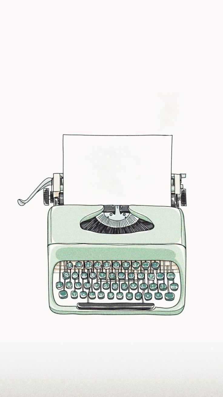 a drawing of an old fashioned typewriter with paper on it's top shelf