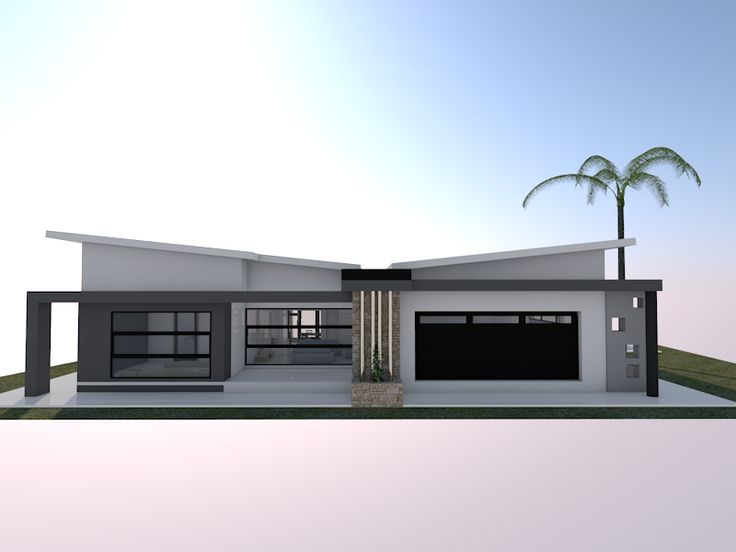 a rendering of a modern house with palm trees