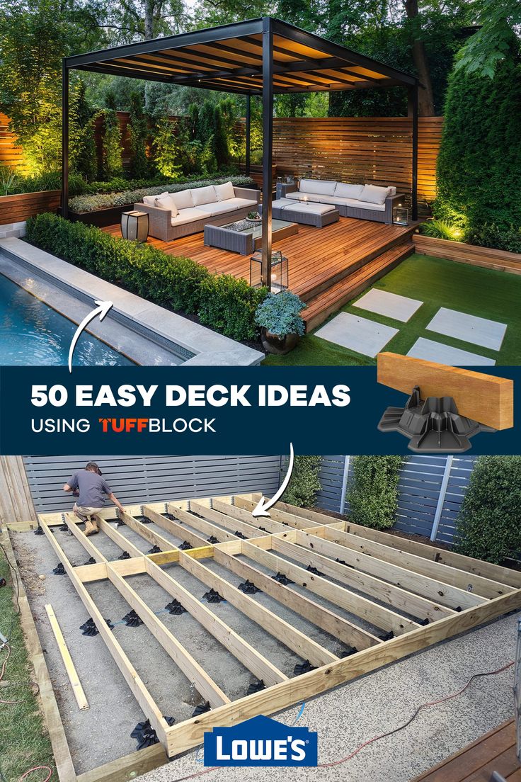 50 Floating Deck Ideas For Your Yard Low Deck Designs, Floating Deck Ideas, Floating Deck Plans, Deck Blocks, Small Backyard Decks, Freestanding Deck, Easy Deck, Diy Backyard Fence, Yard Makeover