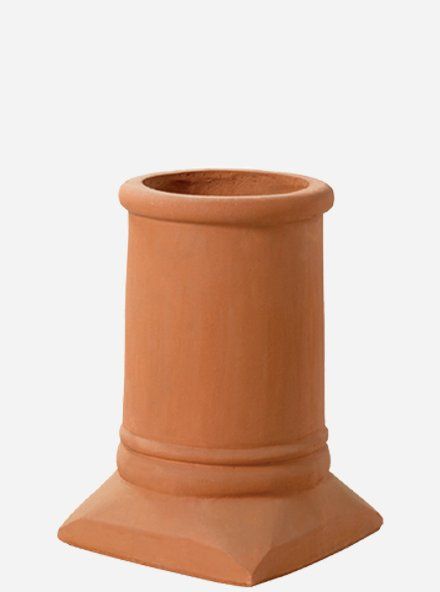 a clay vase is shown on a white background