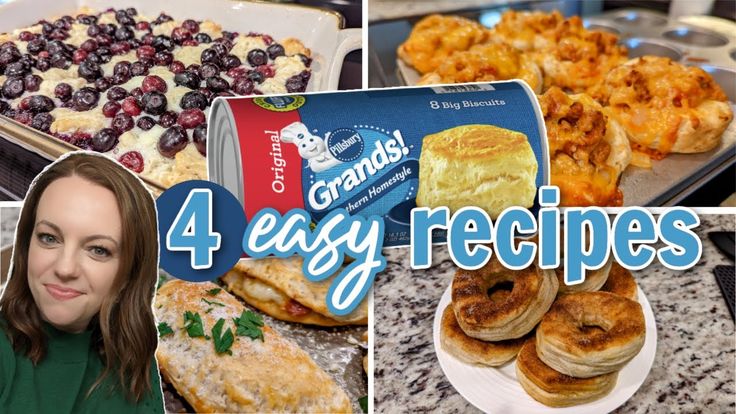 the woman is posing with her four easy recipes