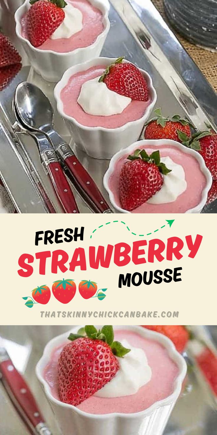 fresh strawberry mousse with whipped cream and strawberries