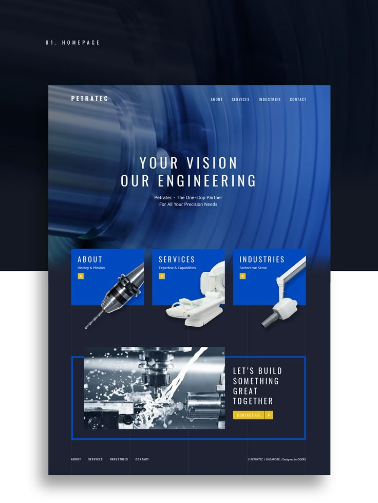 an image of a website design for a manufacturing company, with the words'your vision our engineering'on it