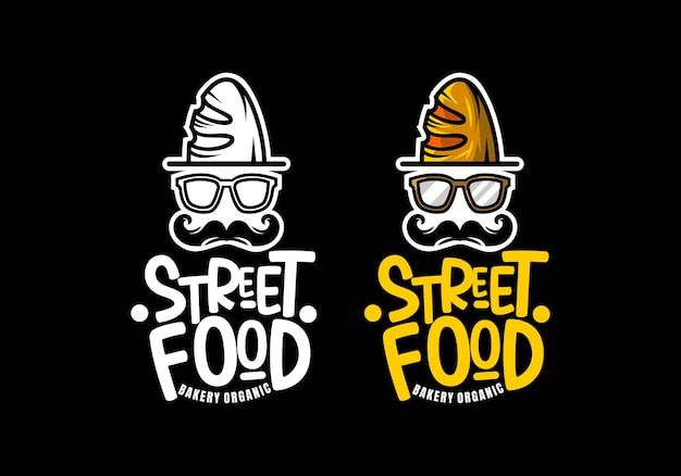 two stickers that say street food, street food and street food on black background