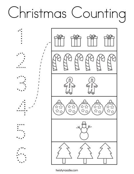 christmas counting worksheet for kids to practice numbers and letter recognition with the word's