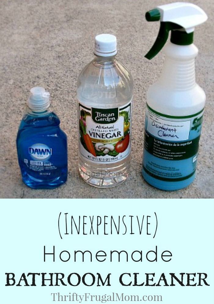 three different types of cleaning products on the ground with text overlay that says expensive homemade bathroom cleaner