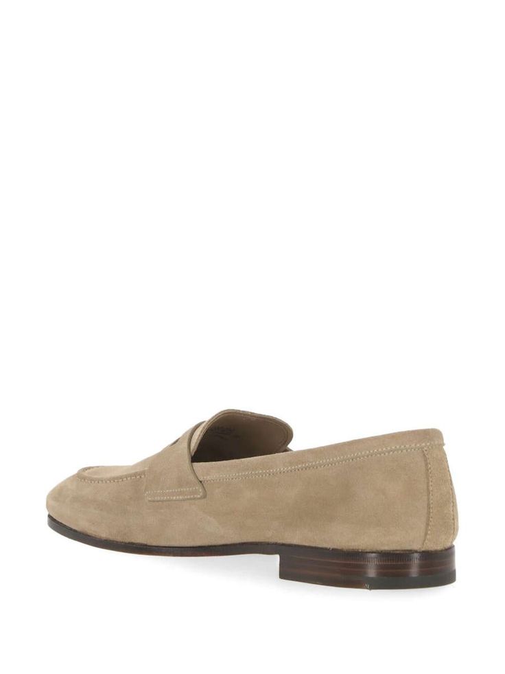 light beige calf suede almond toe moc stitching penny slot branded leather insole low stacked heel leather sole slip-on style HEEL: 3.0 Centimetres Sole height: 1.5 CentimetresGender: MenMaterial: 100%CALFColor: BrownMade in: ITProduct ID: EDB142FG000009CAF0AHP*Import tax/duty will be calculated at checkout (If applicable) Beige Slip-on Leather Shoes For Business, Beige Slip-on Loafers With Stitched Sole, Beige Suede Lined Slip-ons, Beige Calf Leather Loafers With Leather Sole, Beige Moc Toe Loafers With Rubber Sole, Beige Plain Toe Moccasins With Textured Sole, Beige Suede Loafers With Suede Lining, Beige Suede Loafers With Rubber Sole, Beige Suede Slip-ons With Removable Insole