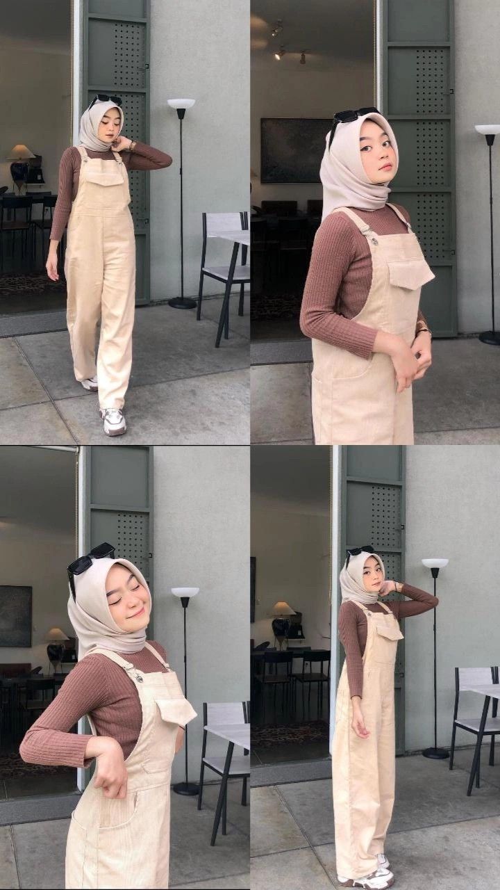 Jumpsuit Outfit Hijab Style, Jumpsuit Hijab Outfit, Ootd Jumpsuit Hijab, Jumpsuit Hijab, Ootd Jumpsuit, Outfit Celana, Vintage Hijab, Ootd Hijab Simple, Outfit Ngampus