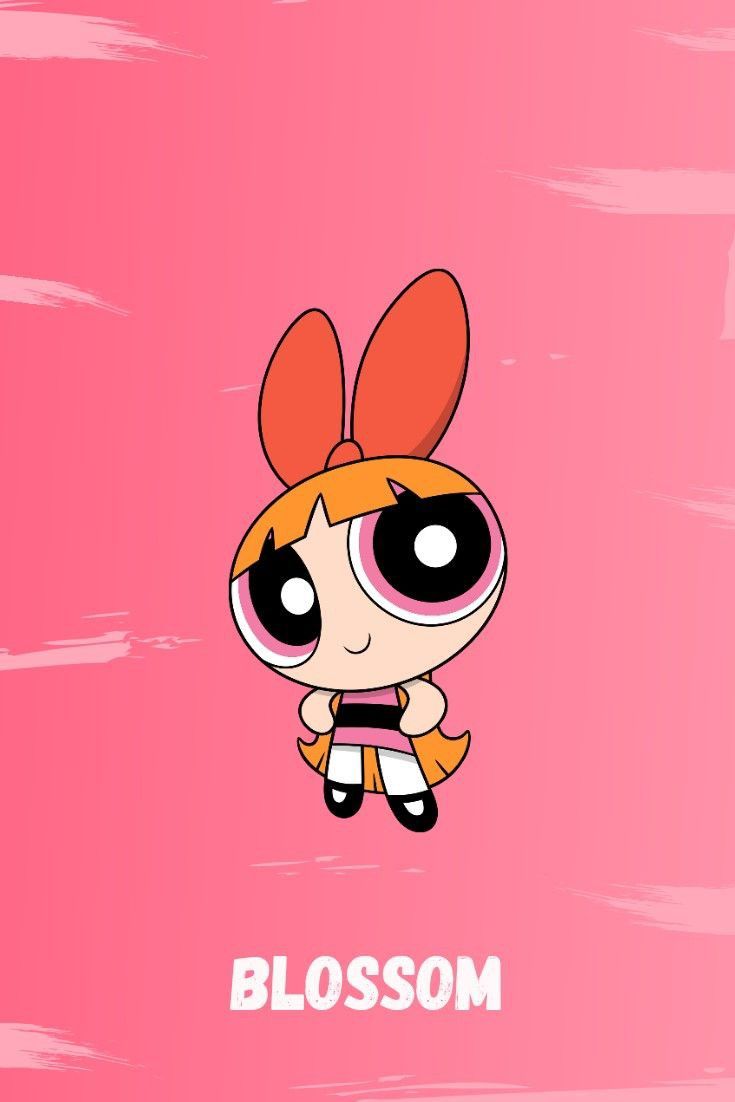 the powerpuff character blossom on pink background