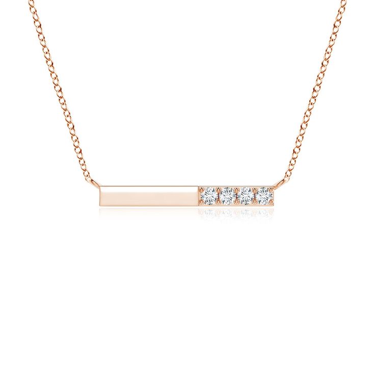 This bar necklace is crafted in 14k rose gold has a simple and minimal design. The high polish bar is horizontally suspended from the chain and adorned with prong-set brilliant round diamonds. Diamond Bar Necklace, Diamond Necklaces, Diamond Bar, Bar Necklace, Minimal Design, 18k Rose Gold, White Diamond, Diamond Pendant, Round Diamond