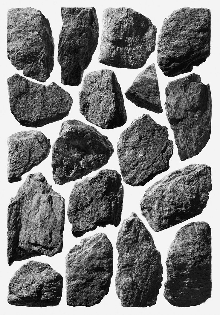 some rocks are shown in black and white