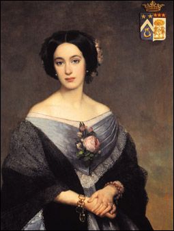 a portrait of a woman in an elegant dress