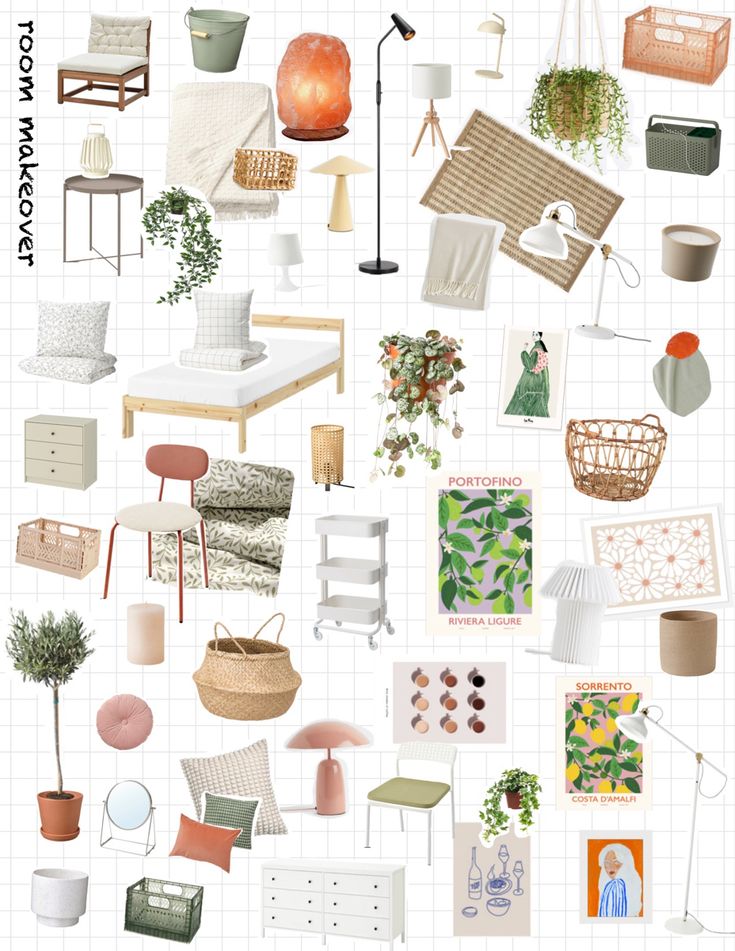 a collage of various furniture and decor items