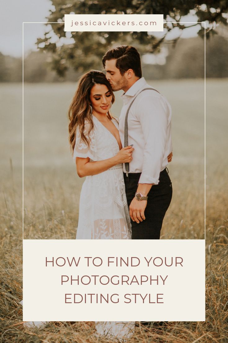 a man and woman standing in tall grass with the words how to find your photography editing style