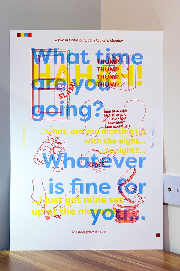 a white poster with colorful writing on it