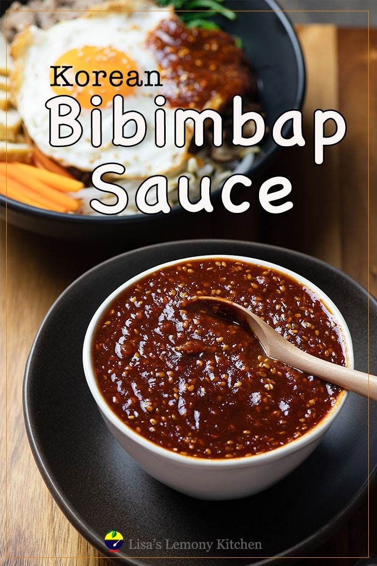 korean bibimba sauce in a bowl on a black plate