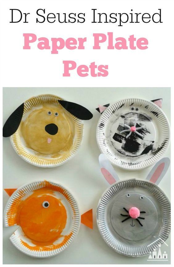 paper plate crafts for dogs and cats with text overlay reading dr seuss inspired paper plate pets