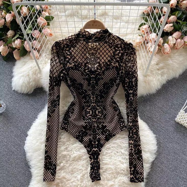 Floral Prints Fashion, Autumn Streetwear, Collar Bodysuit, Slim Bodysuit, Abstract Elements, Backless Romper, Bodycon Jumpsuit, Velvet Bodysuit, Bodysuit Top