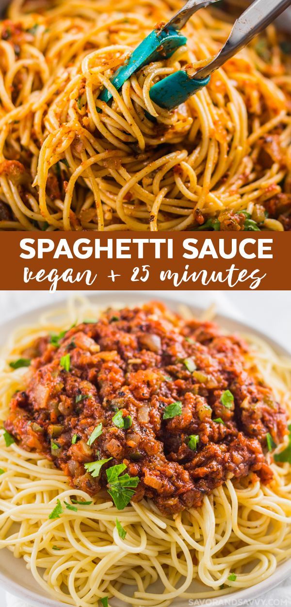 spaghetti sauce in a white bowl with the title above it