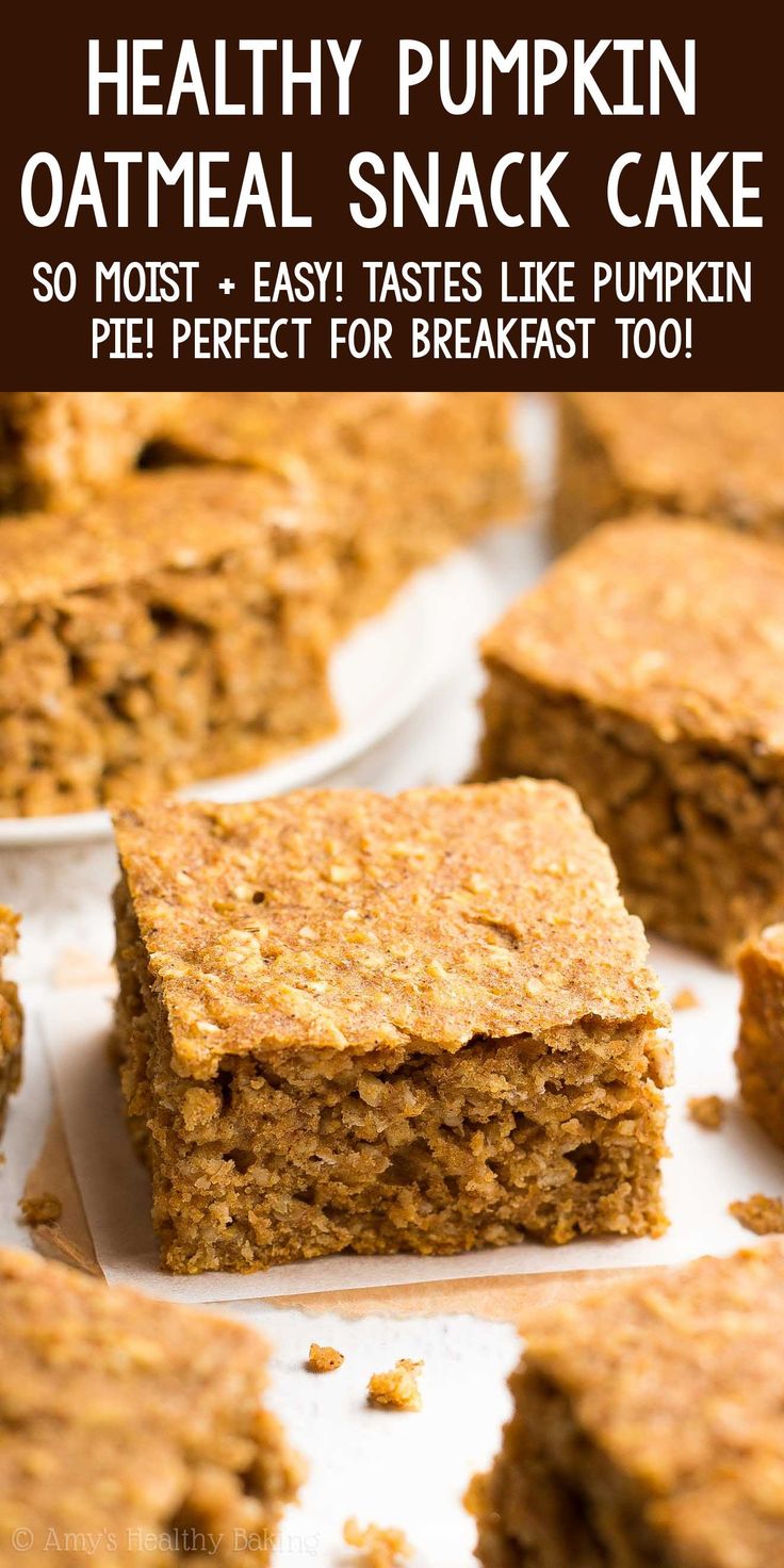 healthy pumpkin oatmeal snack cake with text overlay