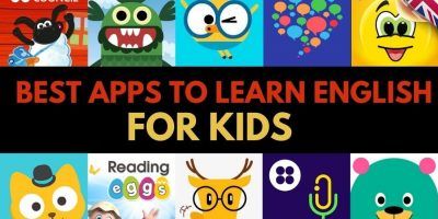 children's books with the title best apps to learn english for kids on them