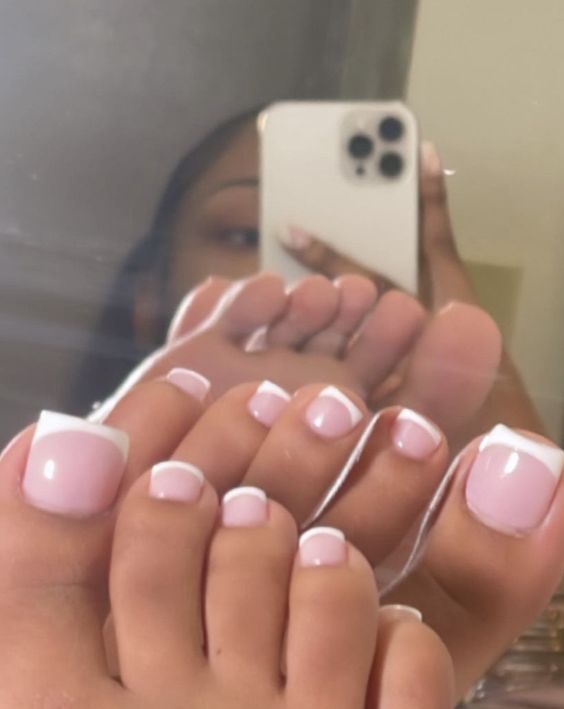 Baby Pink Toe Nails, 2 Hairstyles, Photogenic Aesthetic, Pink Toe Nails, White Tips, Nails Feet, Cute Box Braids, Acrylic Toes, Acrylic Toe Nails