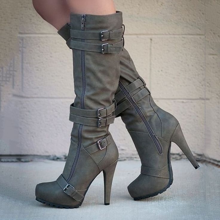 Category:Boots; Embellishment:Buckle; Season:Winter; Heel Type:High Heel; Gender:Women's; Toe Shape:Round Toe; Type:Knee High Boots; Style:Casual; Heel Height(inch):3-4; Outsole Materials:Rubber; Occasion:Daily; Closure Type:Zipper; Pattern:Solid Color; Shipping Weight:1.091; Production mode:External procurement; 2024 Trends:Plus Size,Heel Boots; Foot Length:; Size chart date source:Provided by Supplier. Knee High Stiletto Boots, Platform Knee High Boots, Knee High Boots Winter, Punk Shoes, Fabric Boots, Yoga Iyengar, Stiletto Boots, Super High Heels, Vinyasa Yoga