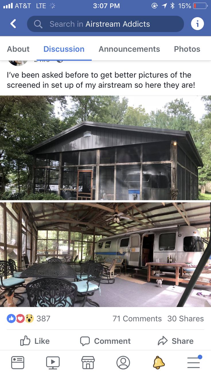 an instagram page with two pictures of a house and the caption says, i've been asked before to get better pictures of the screen in use of my airstream so here they are