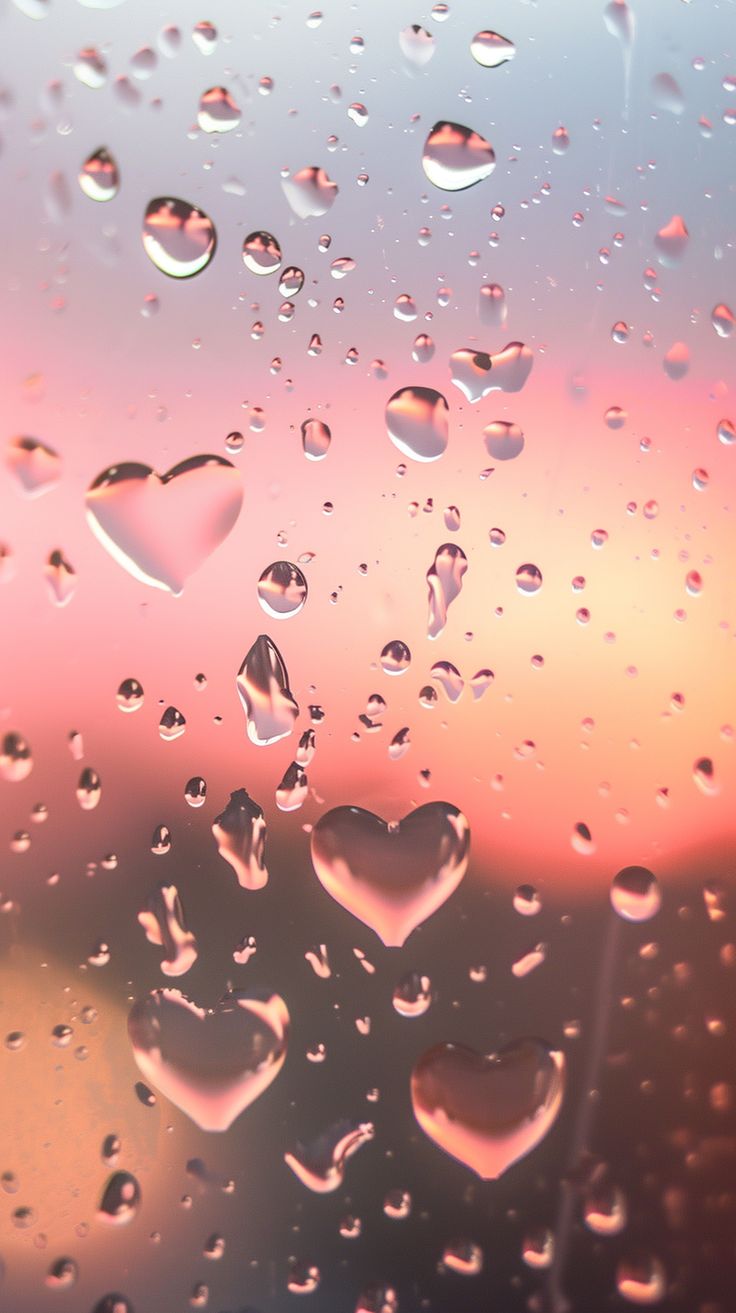 rain drops on the window with sunset in the backgroung and pink sky