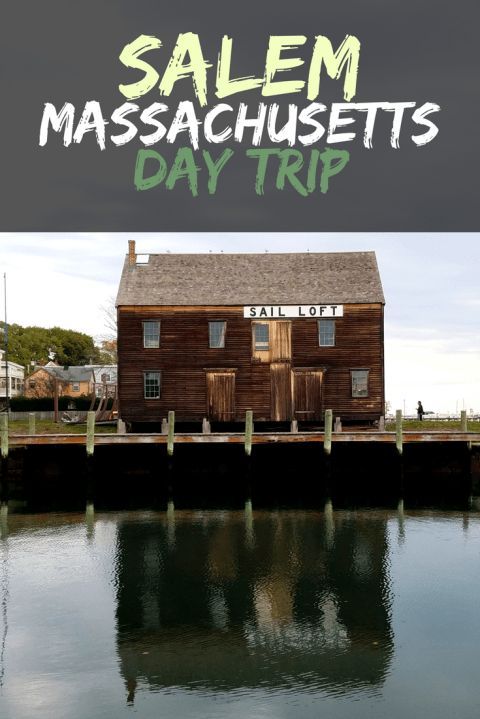 a house sitting on top of a body of water next to a wooden dock with the words salem massachusetts day trip written above it