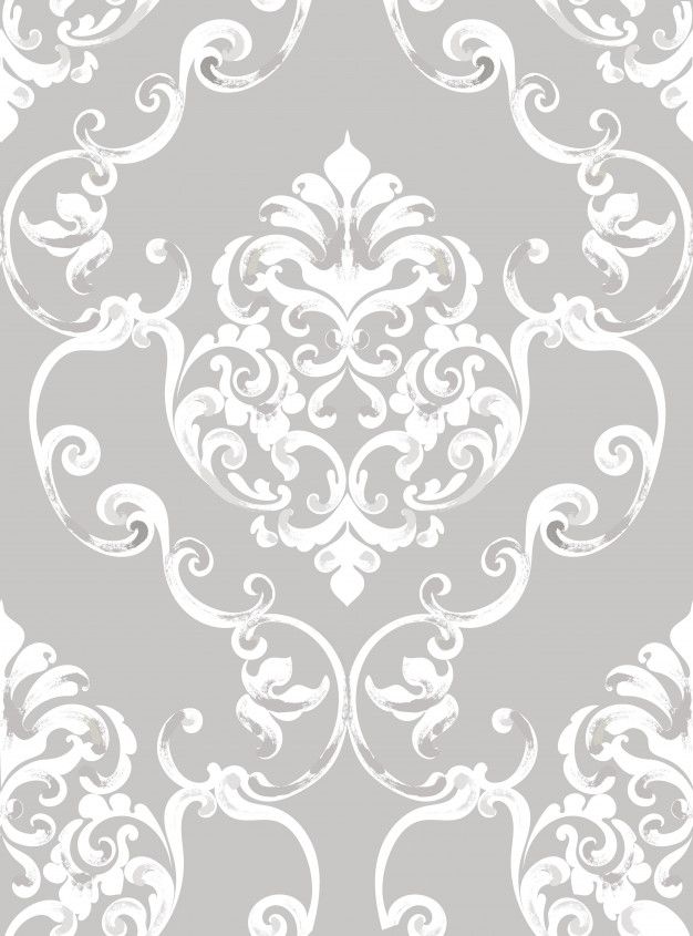 a white and gray wallpaper with an ornate design