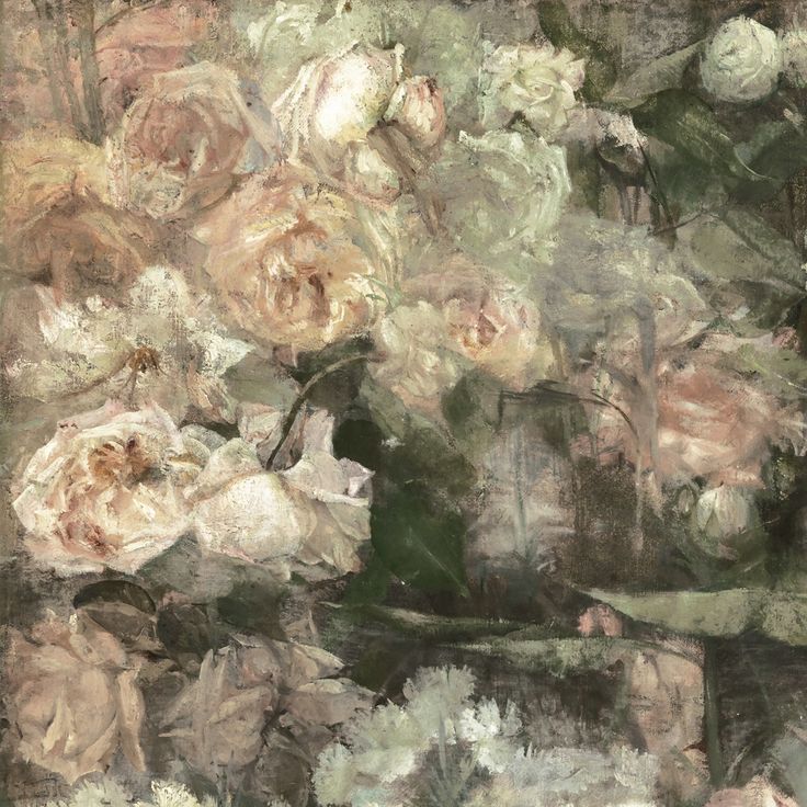 a painting of white and pink flowers in a vase