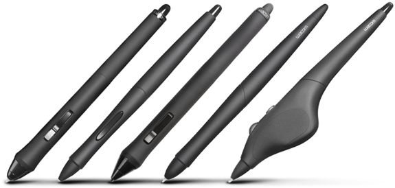 four different types of pens are shown in this image, one is black and the other is gray