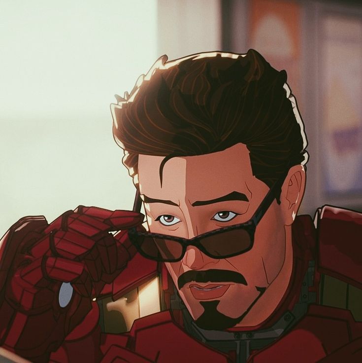 an animated image of iron man with glasses