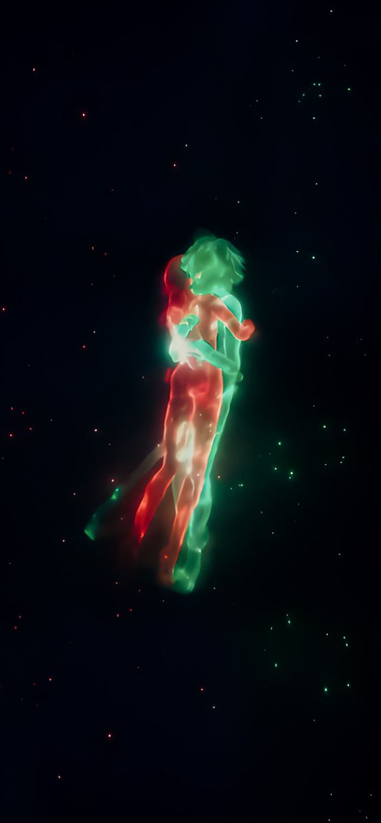 a person is flying through the air with their arms around each other in front of some stars