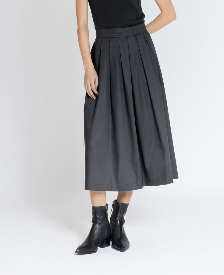 Women Supima Cotton Supima Poplin Pleated Midi Skirt | Grana