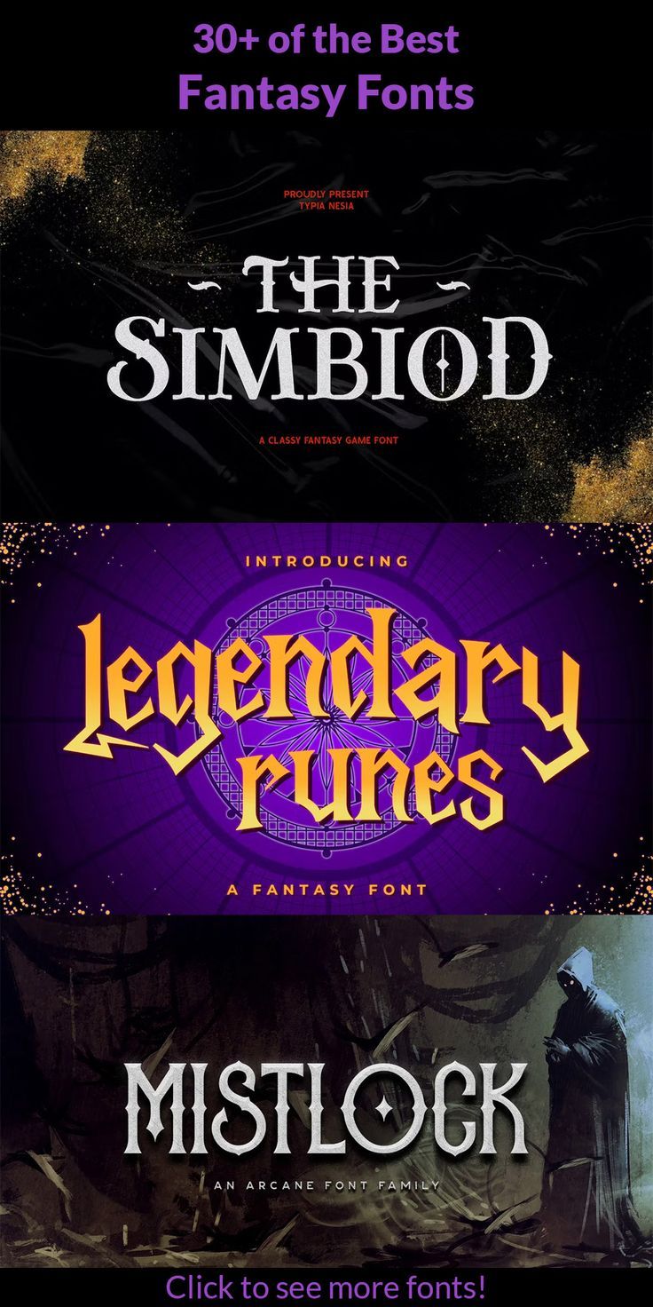 three different font styles for the game, including one with an image of a demon