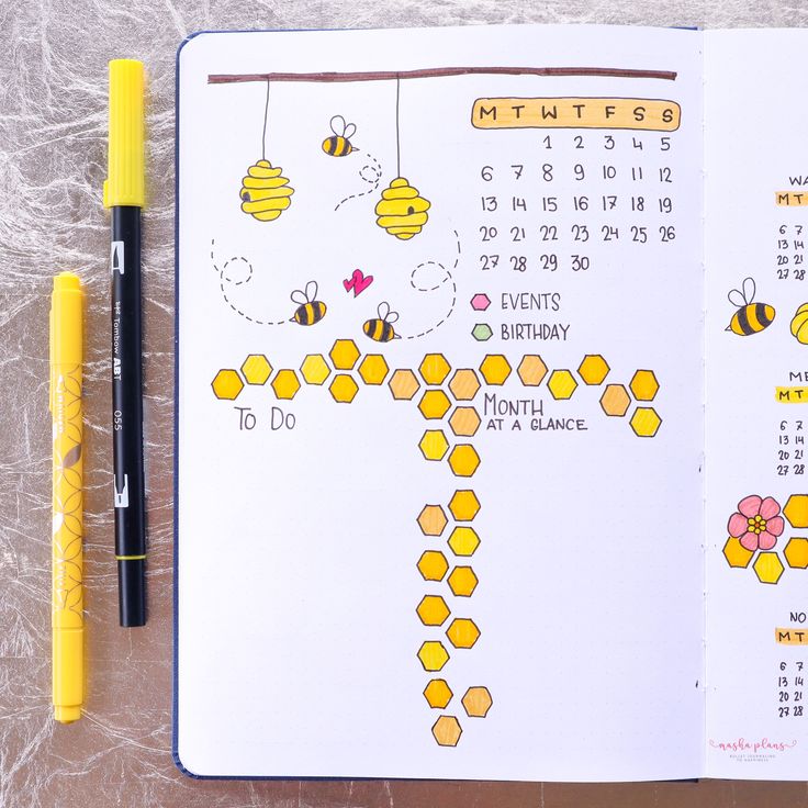 Bujo Bee Theme, Bee Bujo, Honeybee Drawing, Bee Doodle, Archer And Olive, April Bullet Journal, Creating A Bullet Journal, Bullet Planner, Bullet Journal Mood