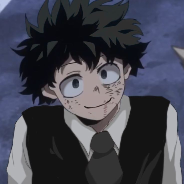 an anime character with black hair wearing a vest and tie, staring at the camera