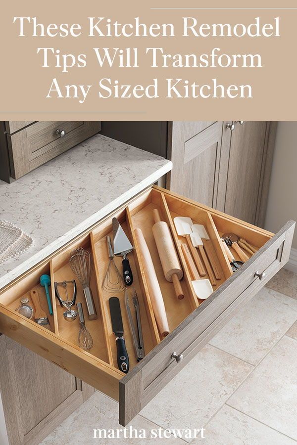 a kitchen drawer with utensils in it and the words, these kitchen remodel tips will help you streamline your kitchen