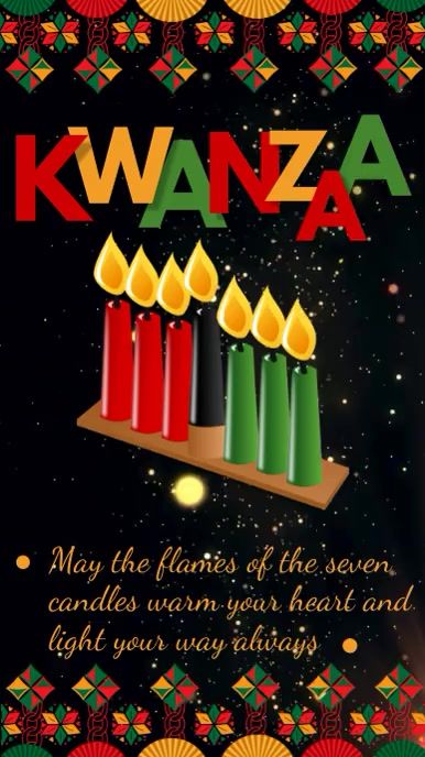 kwana candles with the words, may the flames of the seven candles warm your heart and light your way always