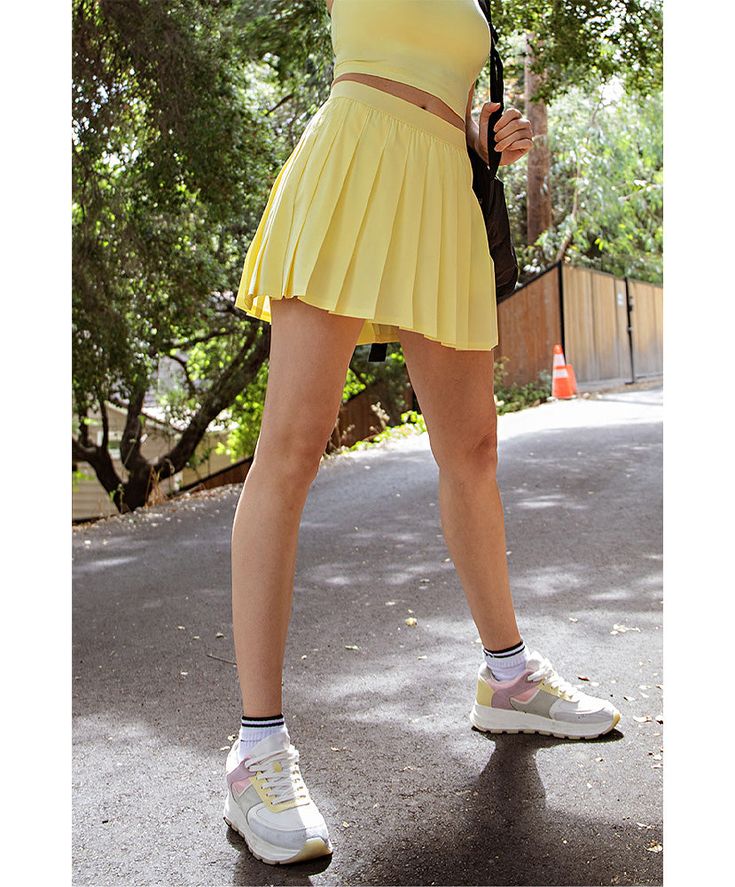 Stretch woven active pleat tennis skorts. Stretch Woven & Butter Soft Combination Fabric Pleat Skort / Skirt 2 in 1 Attached Shorts with Two-Way Side Pockets Waist Coin / Key Pocket Pleat Skort, Pink Lemon, Tennis Skort, Lemon Cream, Skorts, Tennis, Coin, Lemon, Butter