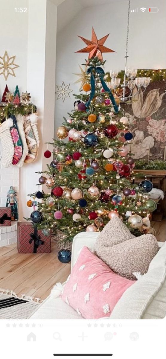 a decorated christmas tree in a living room