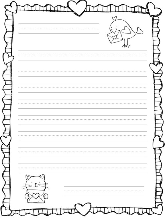 a blank paper with an image of a cat and heart on the border, in black and