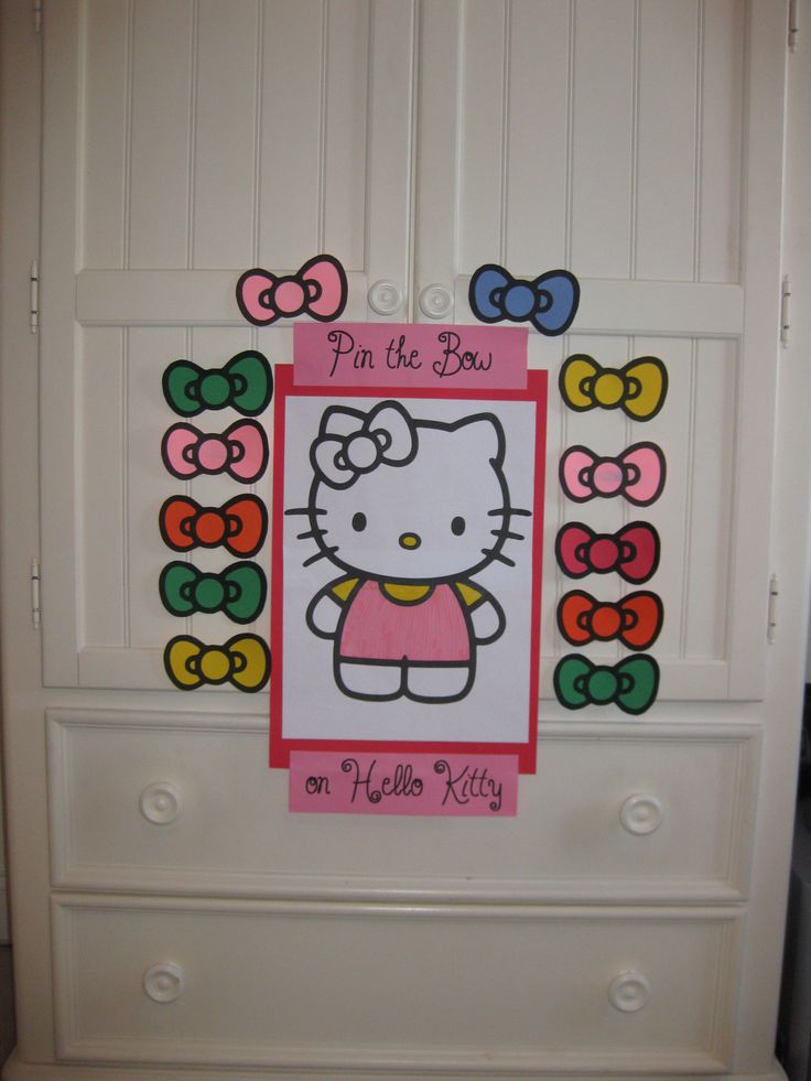 there is a hello kitty sign on the dresser