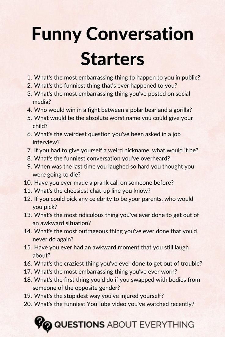 Looking for some funny conversation starters? You're guaranteed to make anyone laugh with these funny convo starters you can use in any situation! Funny Convo, Convo Starters, Funny Conversation Starters, Text Conversation Starters, Conversation Starter Questions, Deep Conversation Topics, Questions To Get To Know Someone, Intimate Questions, Funny Conversations